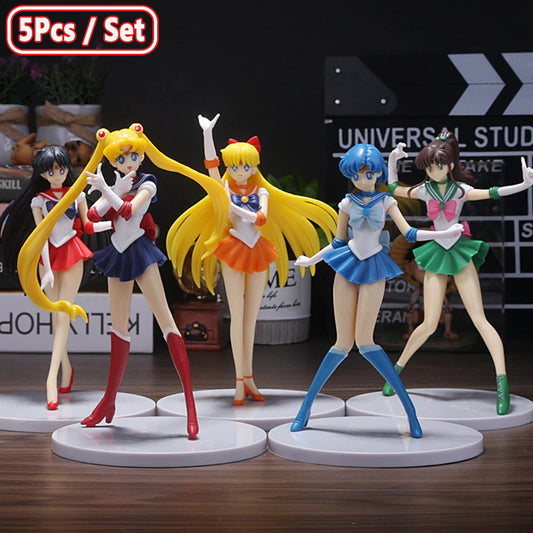 5pcs-Set Sailor Moon Anime Figure Mizuno Ami Tsukino Usagi Hino Rei Aino Minako Action Figure Model